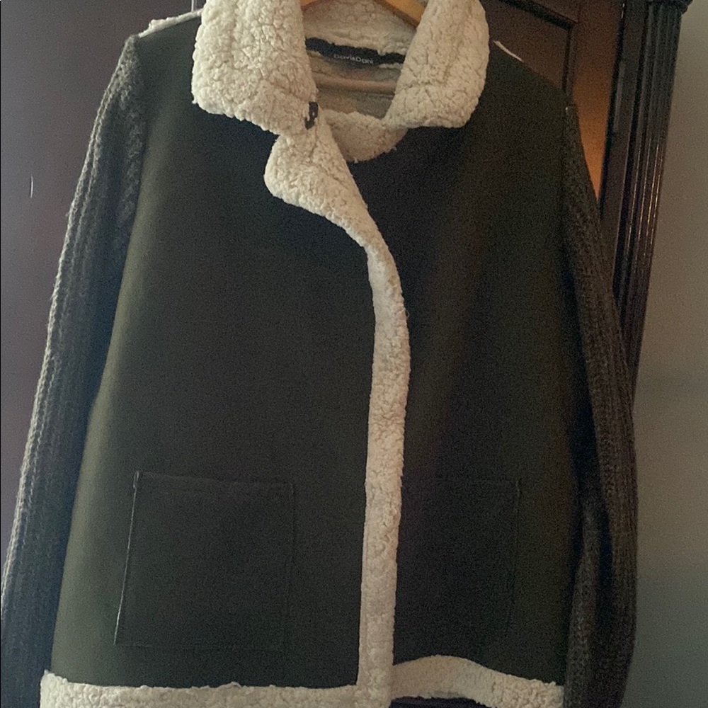 DAVI & DANI Olive Teddy Jacket with Cream Accents